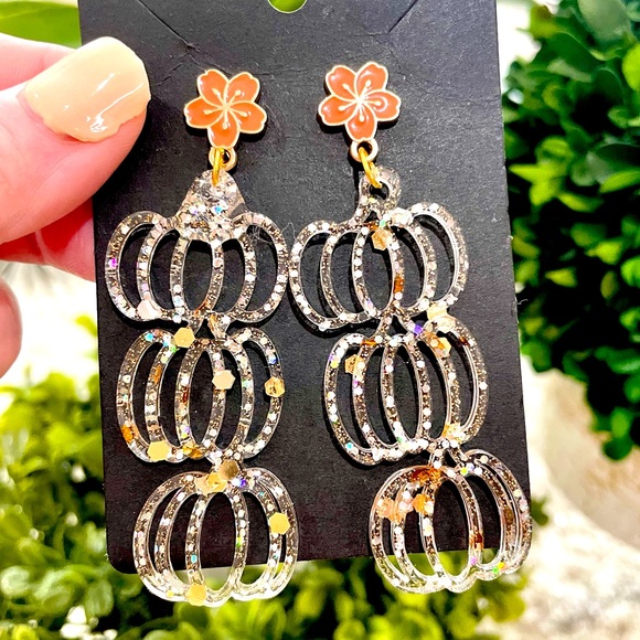 Floral Pumpkin Acrylic Earrings - Picture 1 of 8